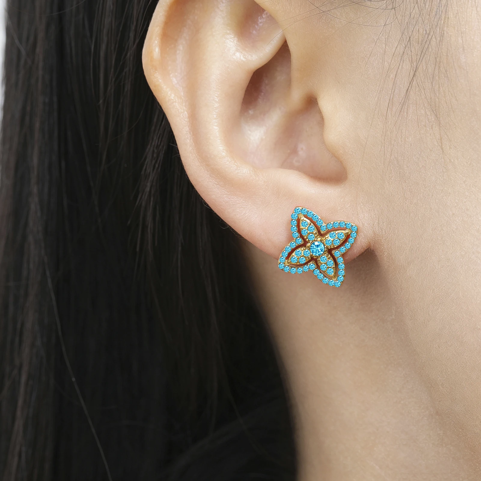 Eueavan 3D-Ohrstecker mit vier Blättern und Strasssteinen, Blumenohrschmuck, Edelstahl-Ohrringe für Damen, Geschenke, Großhandel – Detail 1