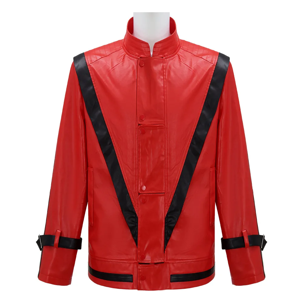 

Куртки Майкла Джексона, красное кожаное пальто, карнавальный костюм, костюм на Хэллоуин, вечерние костюмы для выступлений для взрослых мужчин