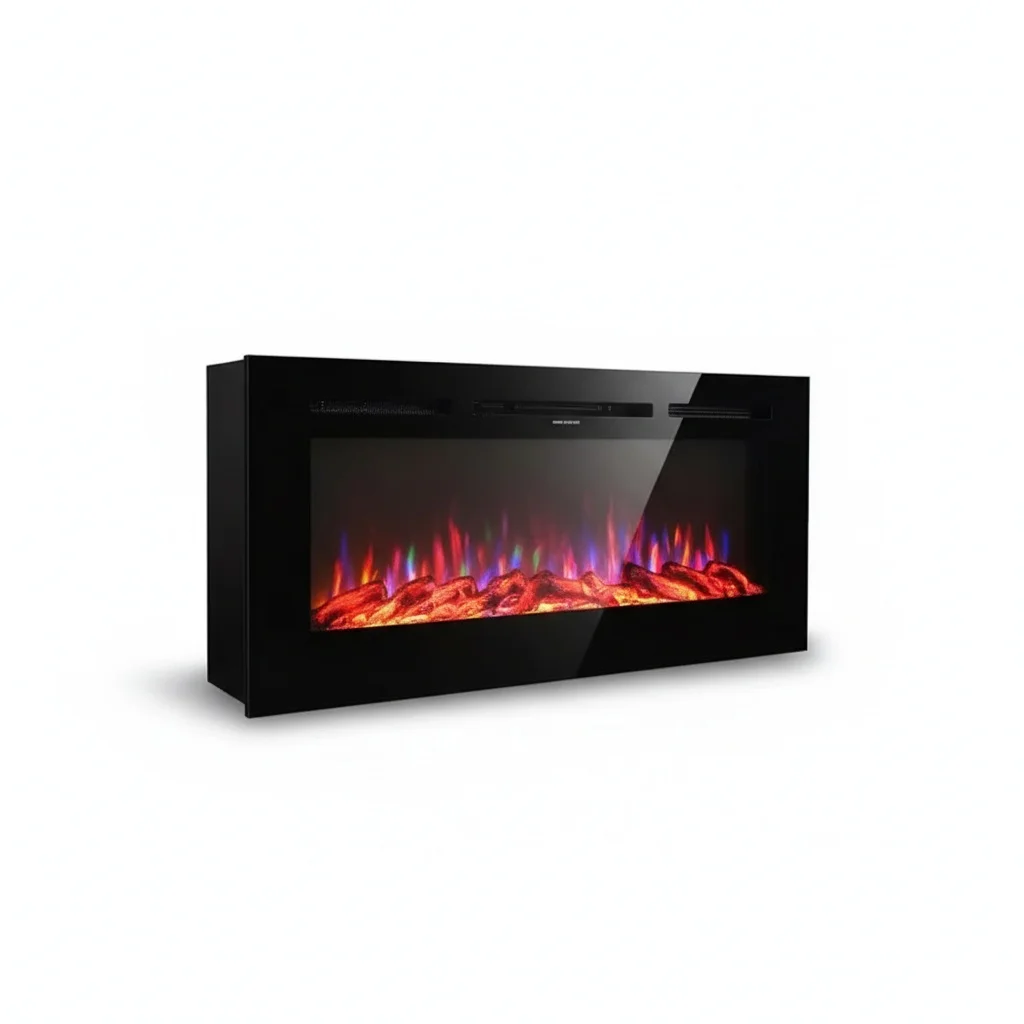 Electric Fireplace, 1500W Glass Wall-Mounted Fireplace with Smart App-Controlled Multicolor Flame, Modern Decorative Fireplace