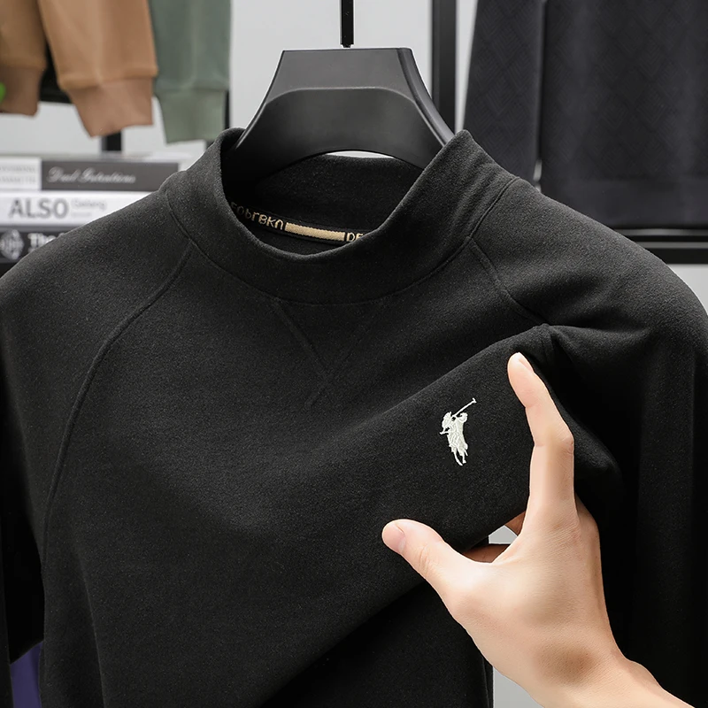 2025 الخريف/الشتاء رجال الأعمال عادية طاقم الرقبة طويلة الأكمام البلوز موضة الاتجاه قاعدة تي شيرت شعار التطريز جودة نمط #3