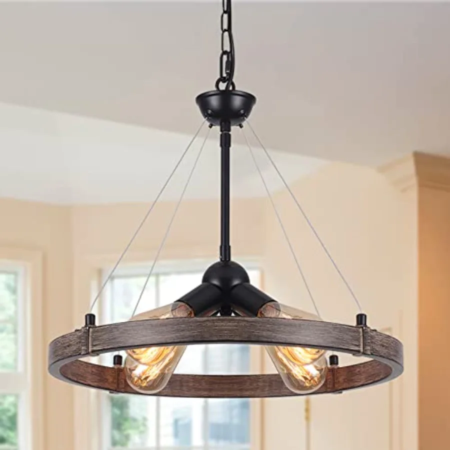 

s Wagon Wheel Chandelier Fixture, 17.7" Farmhouse Chandeliers for Dining Room, Rustic Round Chandelier for Living Room Entryway