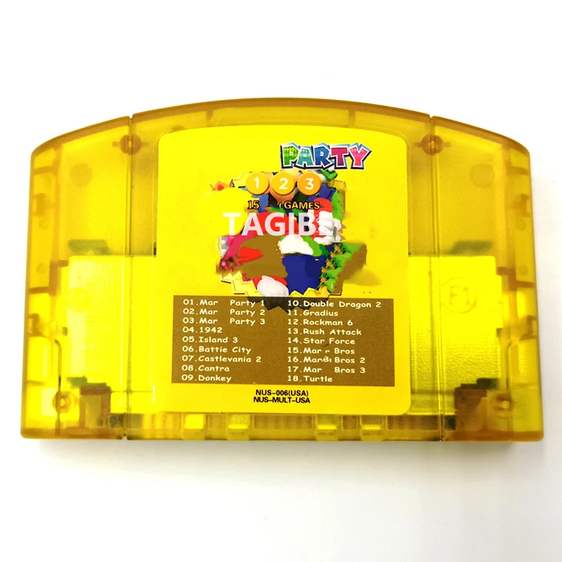 Superior Party 2 3 18 in 1 Clear Yellow Shell Cartridge Memory Card for 64 Bit NTSC Version Video Game Console