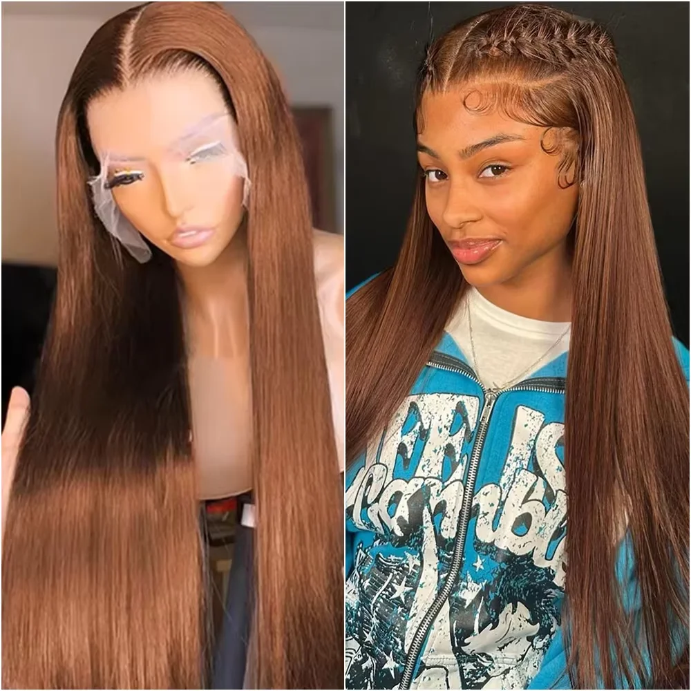 Perruques Lace Front Lisses Brun Chocolat Cheveux Humains 13x6 HD, Perruque Frontale en Dentelle Pré-épilée Brésilienne 13x4 Brun Foncé, Perruques Lace HD Brun Chocolat 13x4, Perruques Lace Front Transparentes 13x4 Cheveux Humains Brun Chocolat pour Femmes