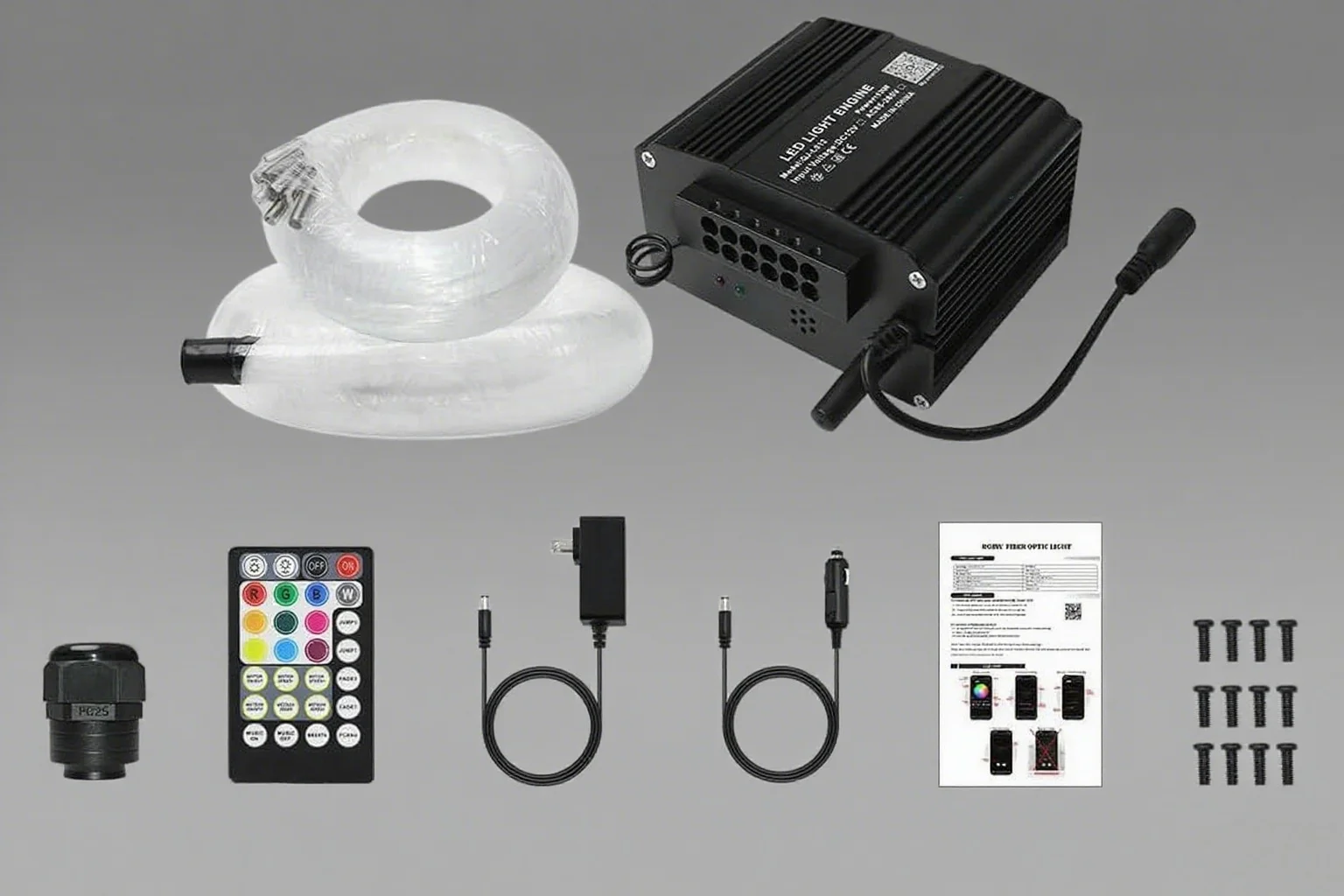 12W Twinkle&Meteor 2-in-1 Fiber Optic Light Engine APP Control Starlight Headliner RGBW Sound Activated 12-hole Shooting DIY Kit