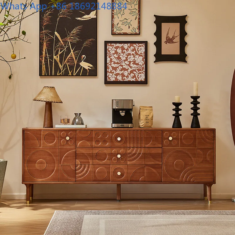 French Style 5 6 Drawer Cabinet Modern Simple Entry Living Room Storage Cabinet Vintage Carved Solid Wood Sideboard