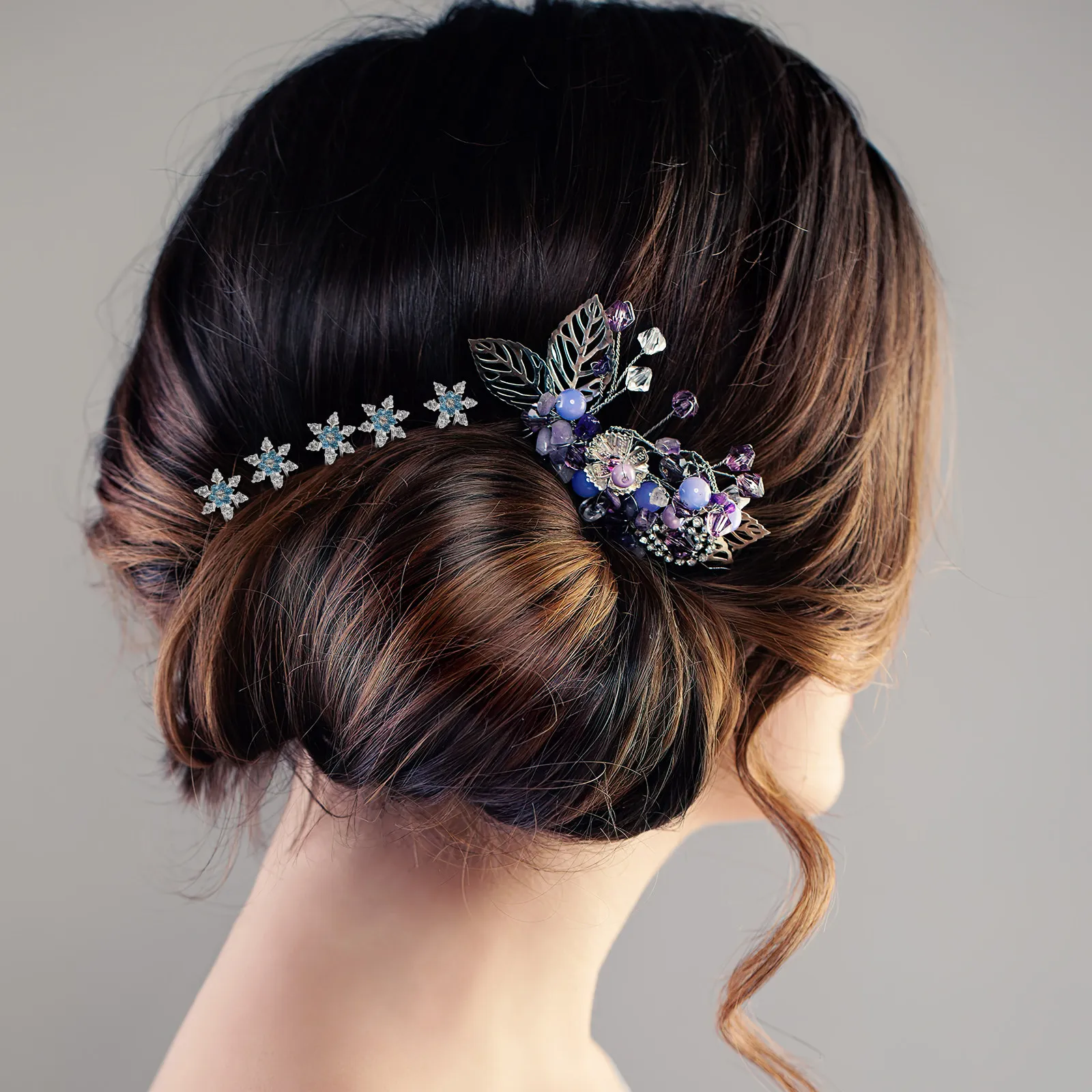 

12Pcs Snowflake Design Hairpin Chic Elegant Bridal Headdress for Women Wedding Party Prom Stylish Hair Accessories Blue