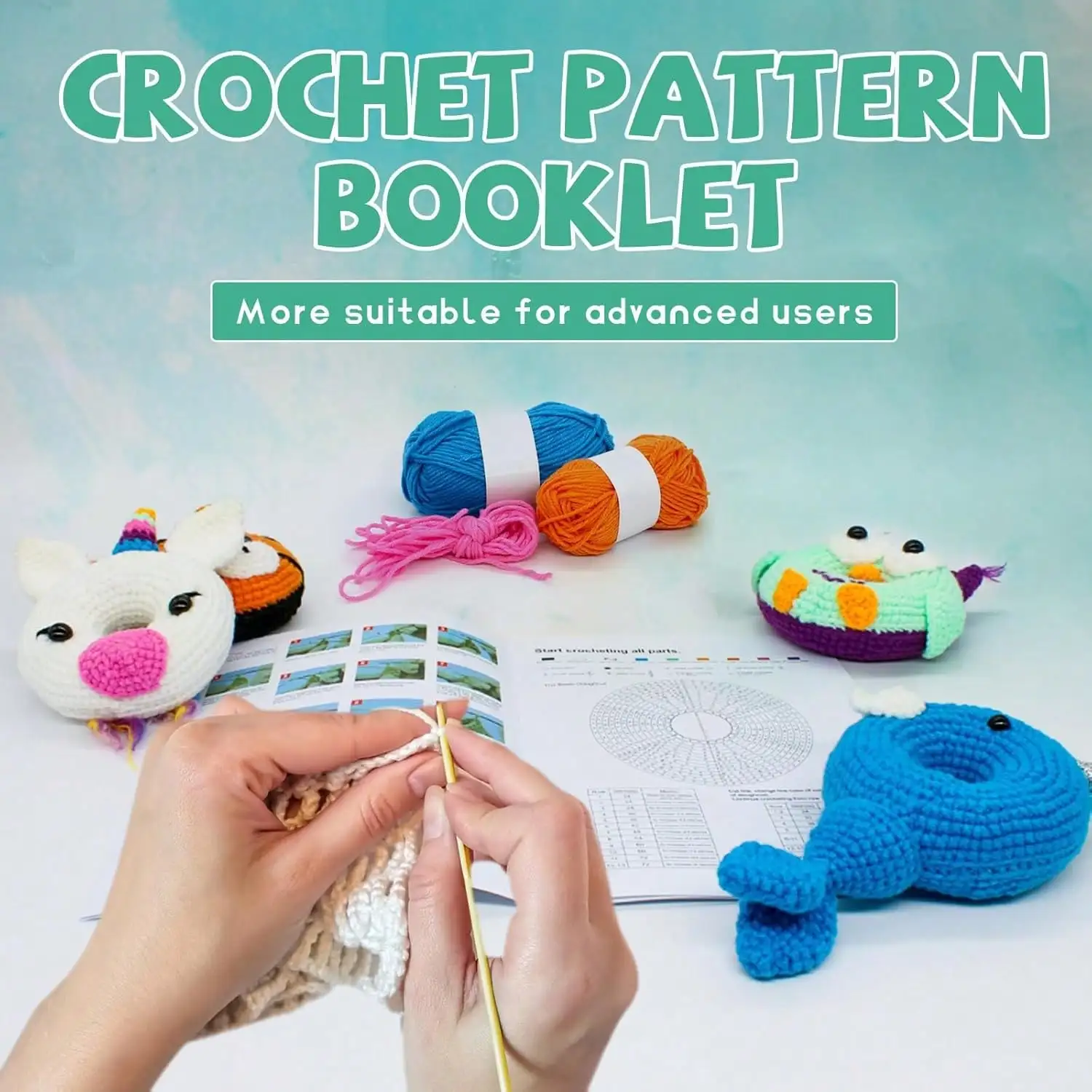 Crochet Kit, 4PCS Donut DIY Crochet Animal Kit For Beginners, Easy Learn To Crochet Amigurumi Kit For Beginners