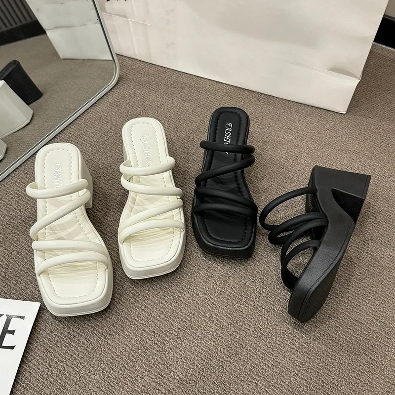 

*Summer New Elegant and Comfortable Casual Slippers Fashionable Hot Selling Square Headed Sexy High-heeled Sandals for Women