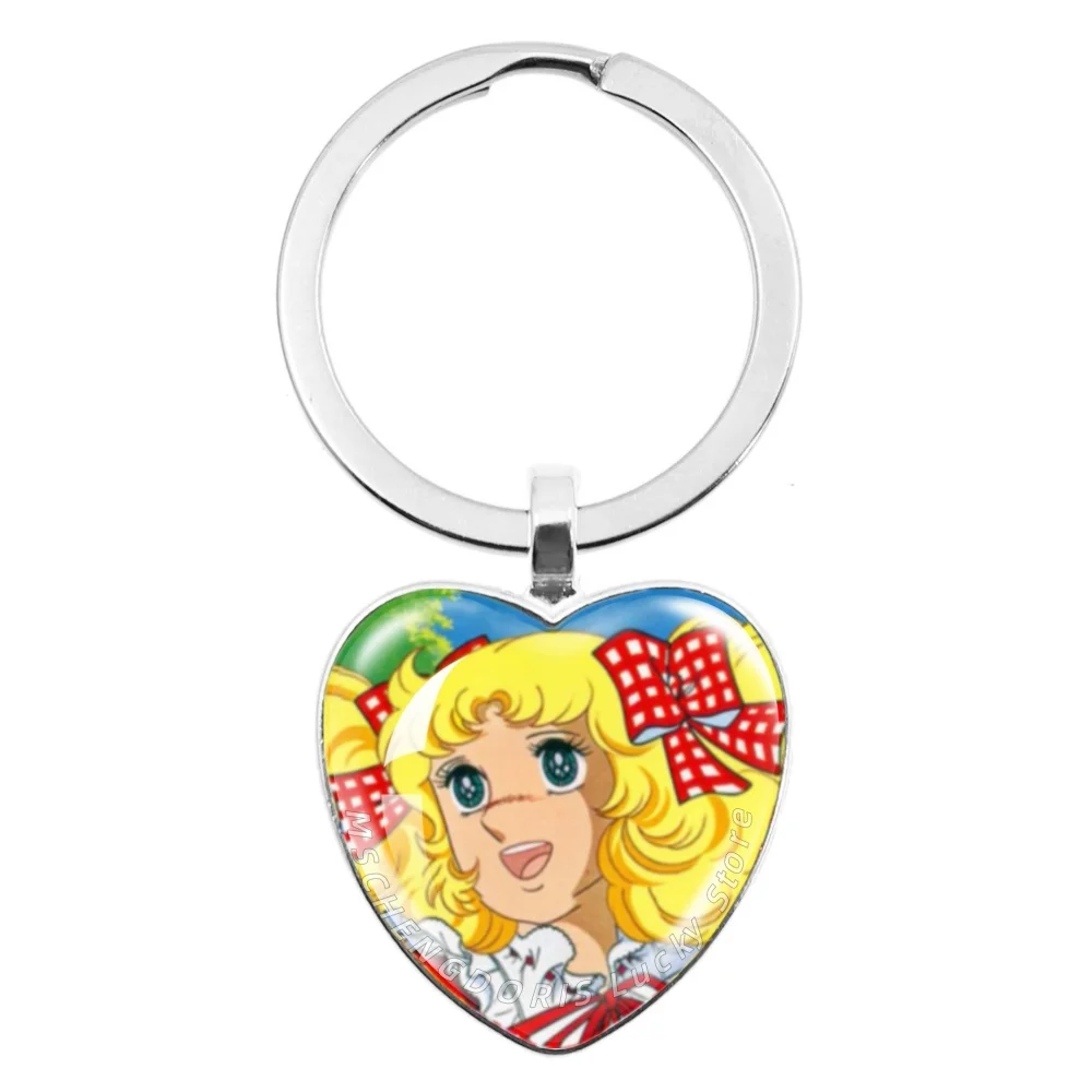 Colgante de Corazón de Cristal de 25MM con Diseño de Anime y Manga Vintage Candy Candy, Llavero, Amuleto para Mochila, Joyería, Regalo MS027