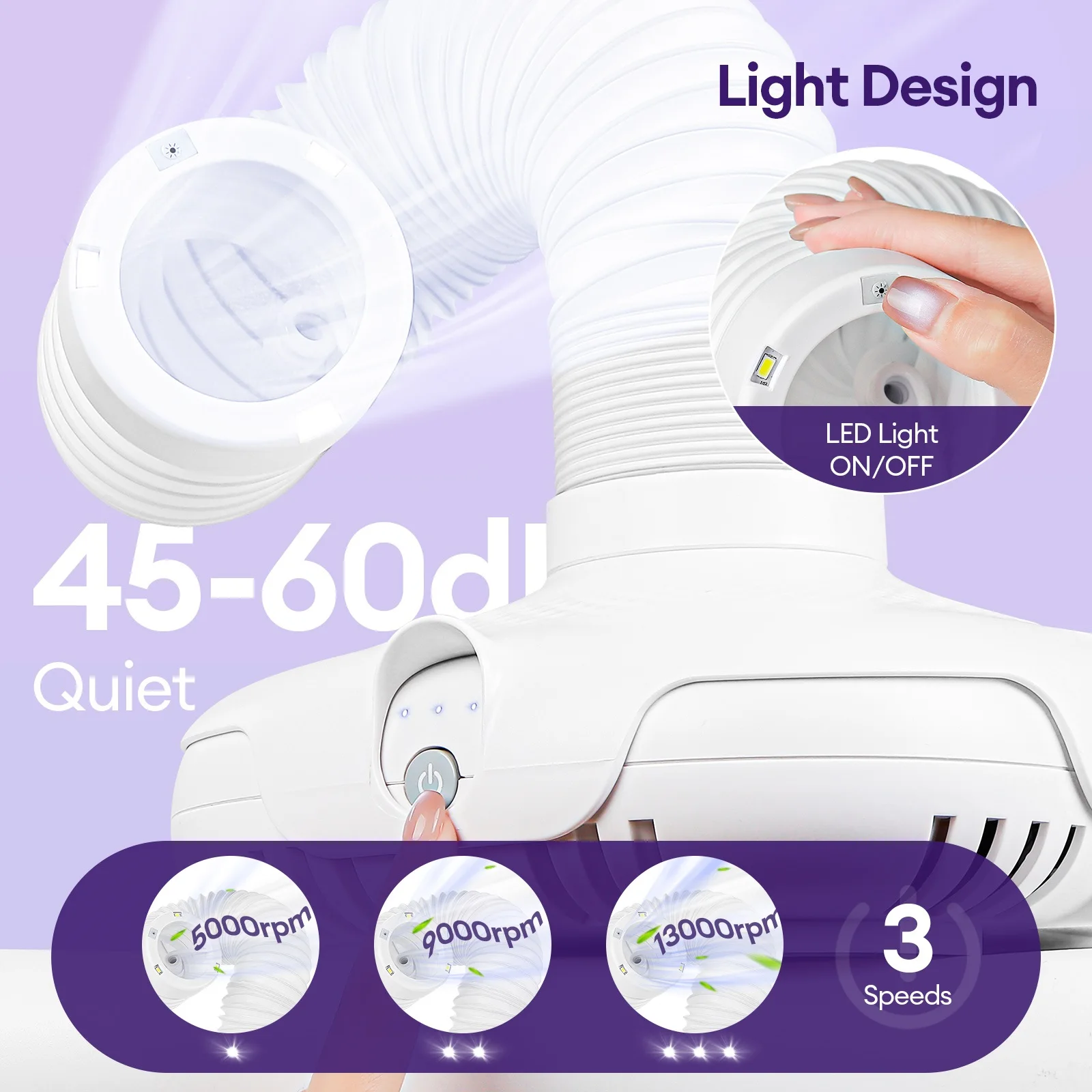 130W Powerful Fan Nail Dust Collector Turbo Vacuum Cleaner With Tube Retractable Elbow Design For Nail Art Salons And Home Use