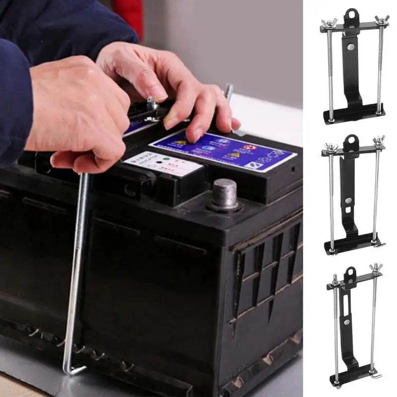 Car Battery Holder Adjustable Car Battery Crossbar Holder Space-Saving Design Includes Bolts Metal Iron Construction Fits