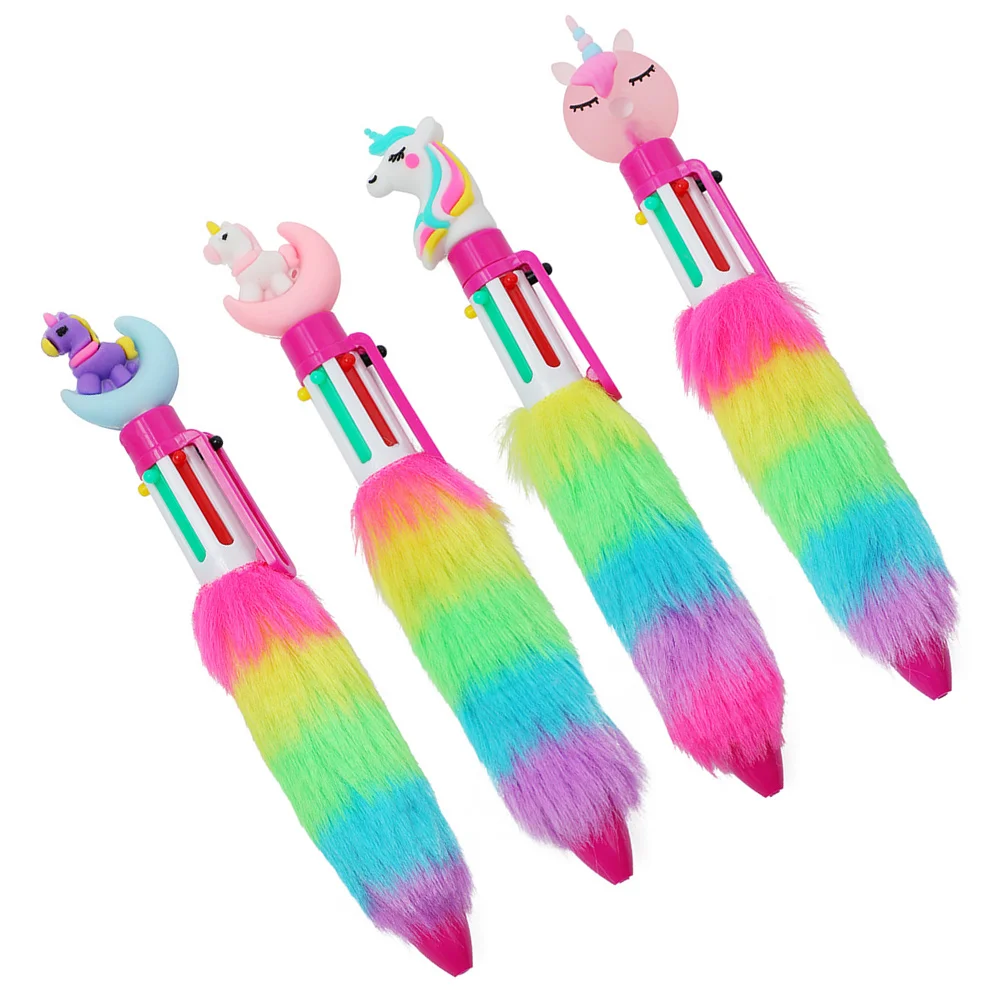 

4 Pcs Ballpoint Pen Multi Colored Pens Fun for Kids Colorful Girls Multicolor Colour Pencil Fluffy