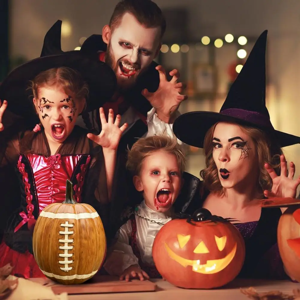 End-court Event Decor Handmade Football Pumpkin Ornament Resin Figurine Fall Halloween Ceramic Decor Indoor Outdoor Football