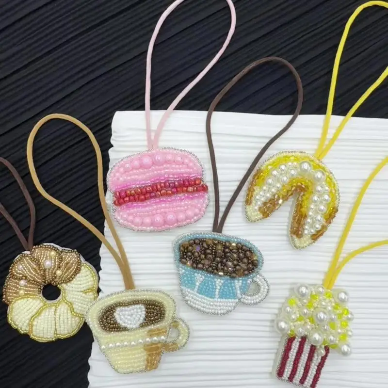 لطيف الحلوى بعد الظهر الشاي دونات أكواب القهوة قلادة اليدوية مطرز الهاتف سحر المفاتيح الهاتف شنقا حبل الهدايا