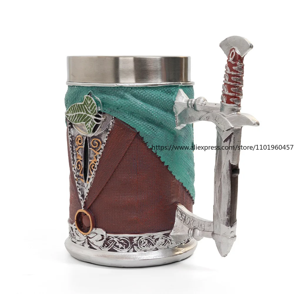 نشأة القرون الوسطى الجديدة سيد الخواتم زجاج البيرة سعة كبيرة الفولاذ المقاوم للصدأ شخصية مضحك السيف مقبض كأس للنبيذ #2