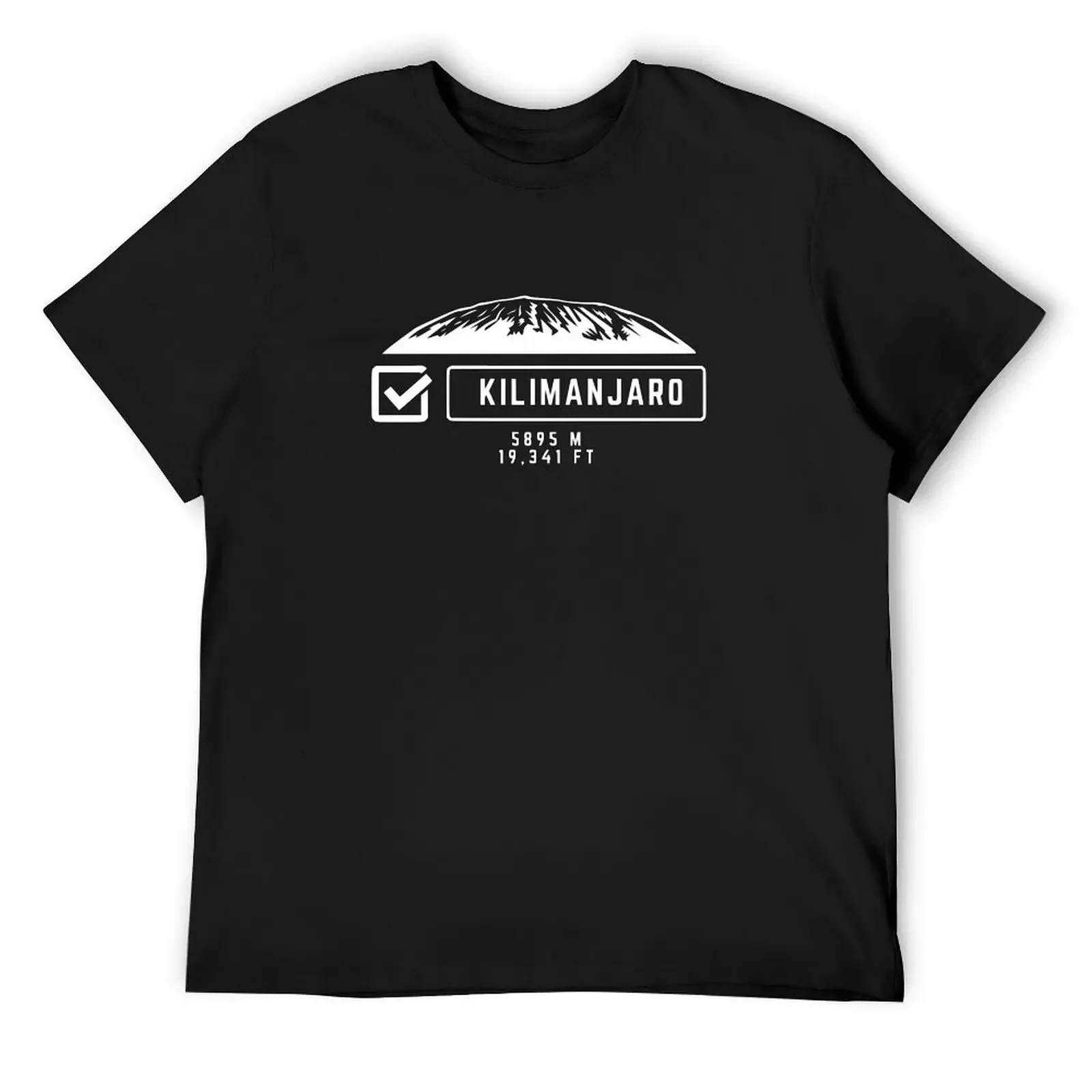 Mount Kilimanjaro - Tickbox - height 5895m/19,341ft - Blue Background T-Shirt graphic tee shirt T-shirts for men cotton