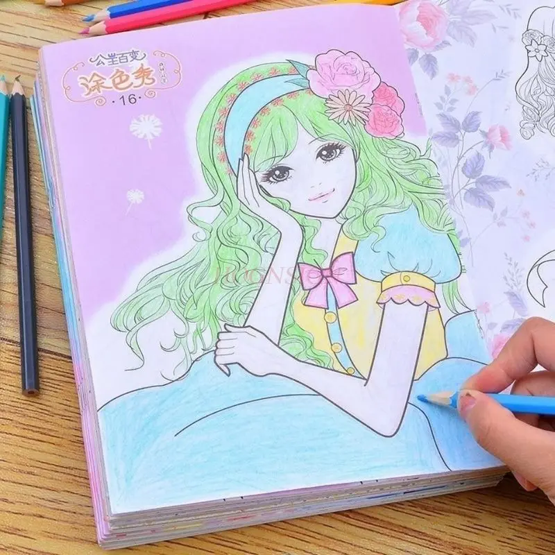 6books Princess and beautiful girl coloring book, children's coloring graffiti painting book