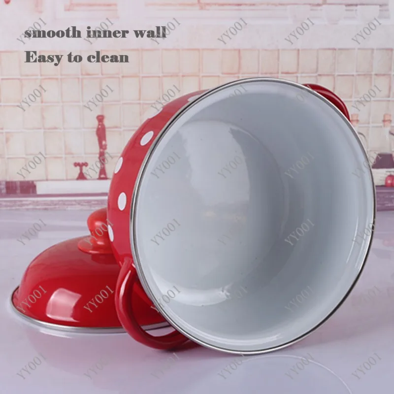 16/18/20CM Double Ears Speckled Stew Pot Porcelain Enamel Soup Bowl With Lid Induction Cooker