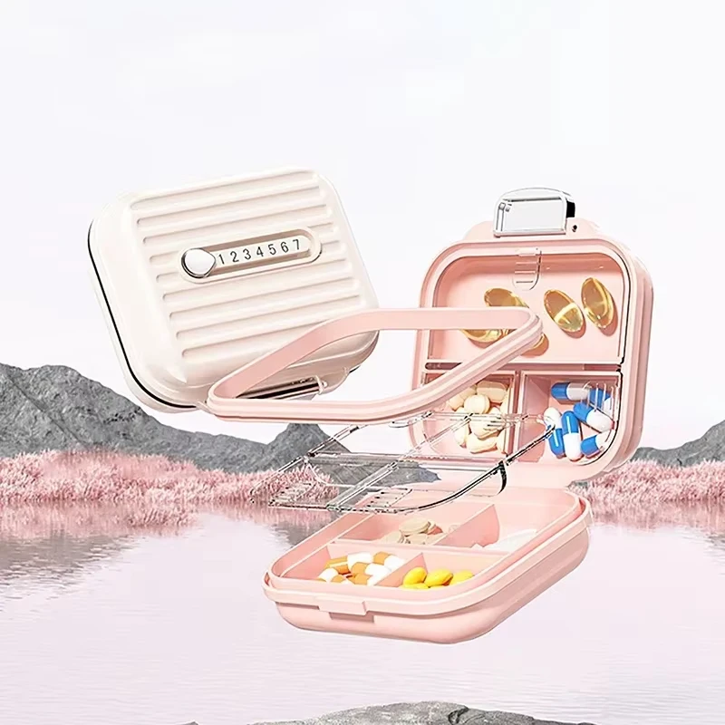 Pill Storage Box  Multi-purpose Compact Weekly Drug Case with Lock Design for Outdoor Travel Tablet Organizer Medicine Container