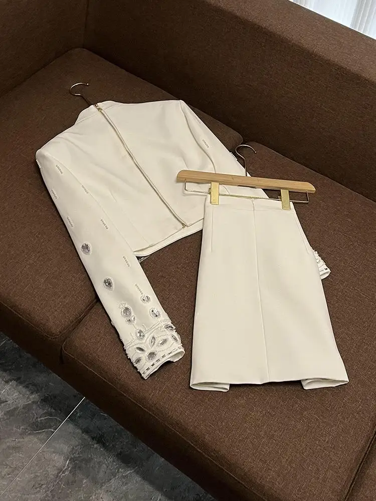 Faionable Heavy-Du ort Beaded Diamond Embellied f Skirt Set Two-Piece Set Celebri Inspired Ele Ensemble