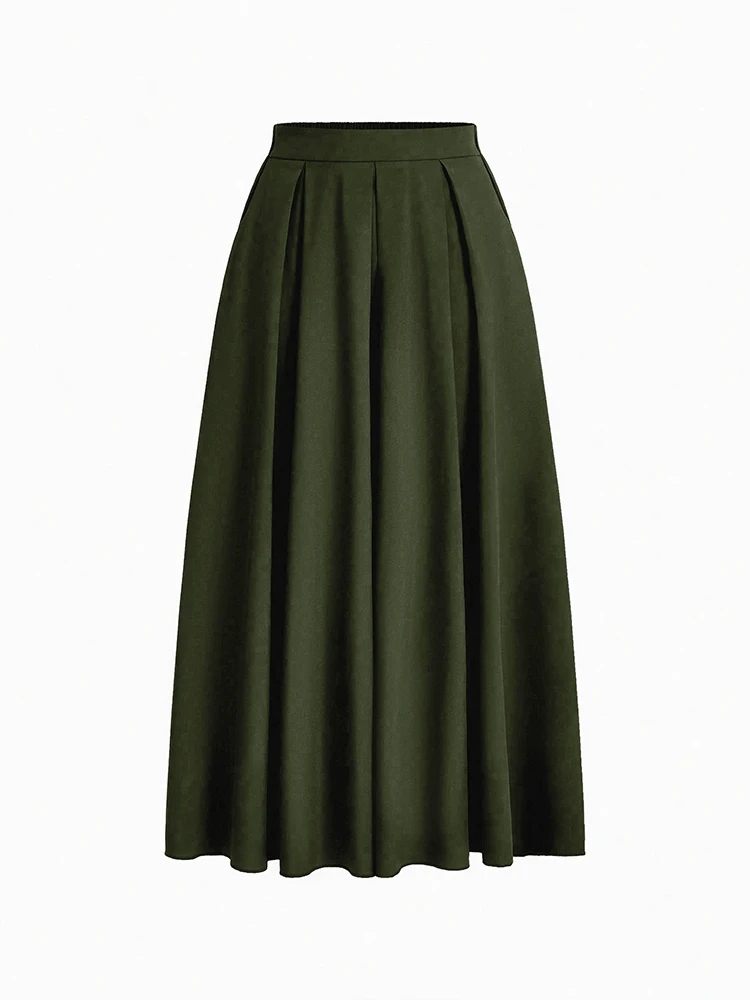 Women's solid color fashionable versatile long skirt, with a drapey, wide hem that covers the hips, elegant high-waisted A-line long skirt