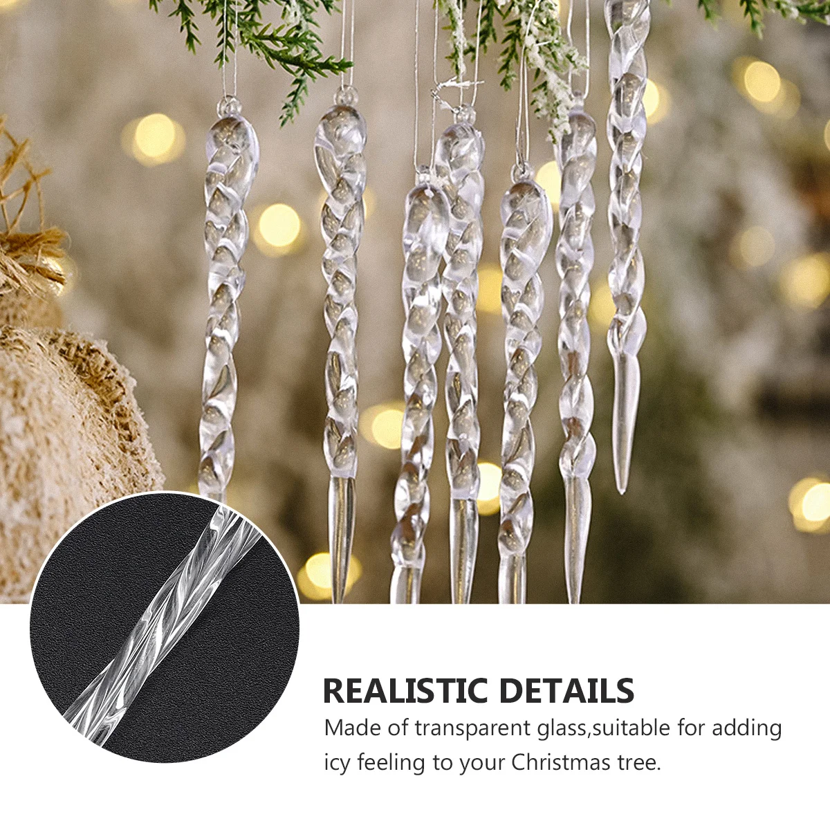 

4Pcs Glass Icicle Christmas Hanging Pendant Stylish Tree Window Decor for Holiday Party Courtyard Festival Decoration Supplies