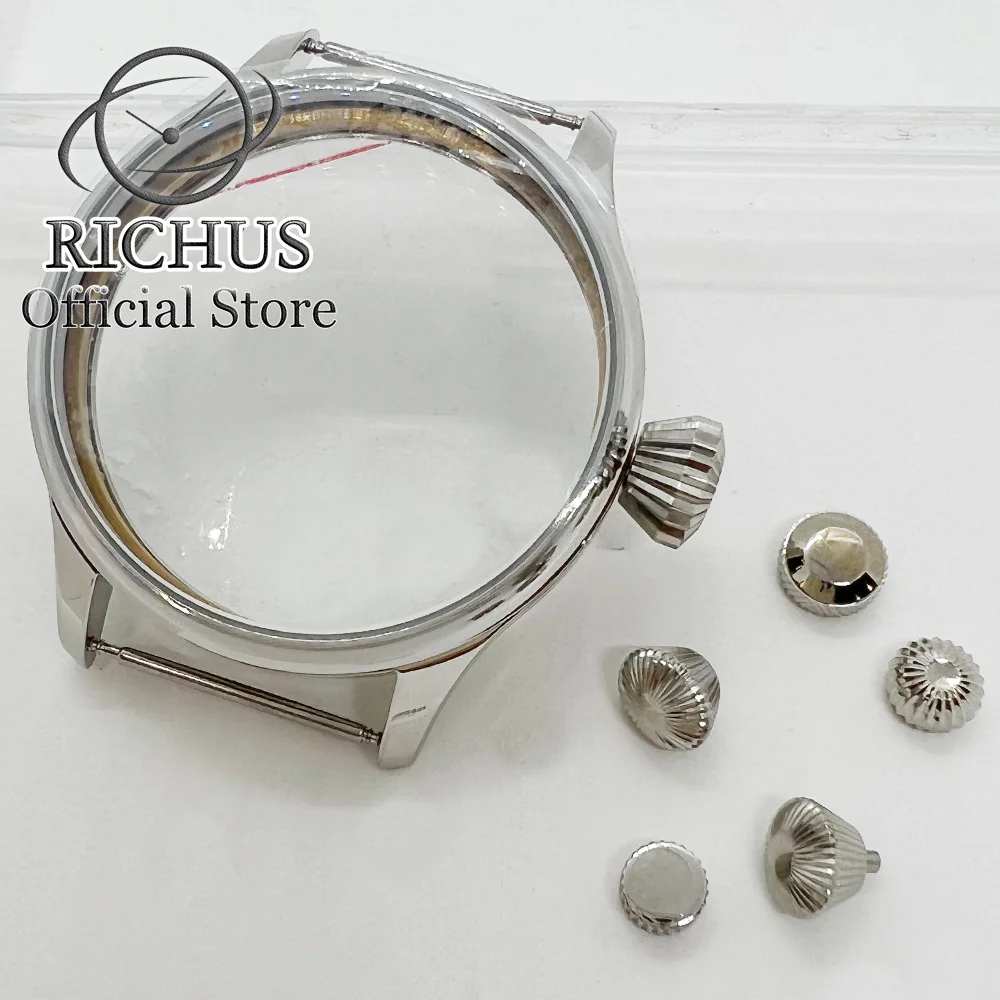 44mm Stainless steel silver watch case fit ETA 6497 6498 Seagull ST3600 ST3620 ST36 series Hand Wind movement