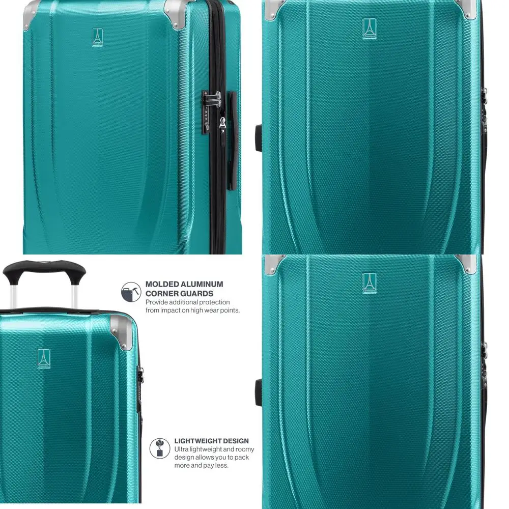 أمتعة دوارة ذات هيكل صلب قابلة للتوسيع، 8 عجلات، خفيفة الوزن، متوسطة 25 بوصة، أزرق مخضر #1