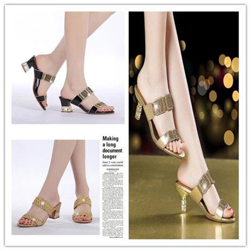 Women's Summer Shoes New Fashion Diamond Studded Stiletto Heel Slippers Rhinestones Women Fine Heel Sandals