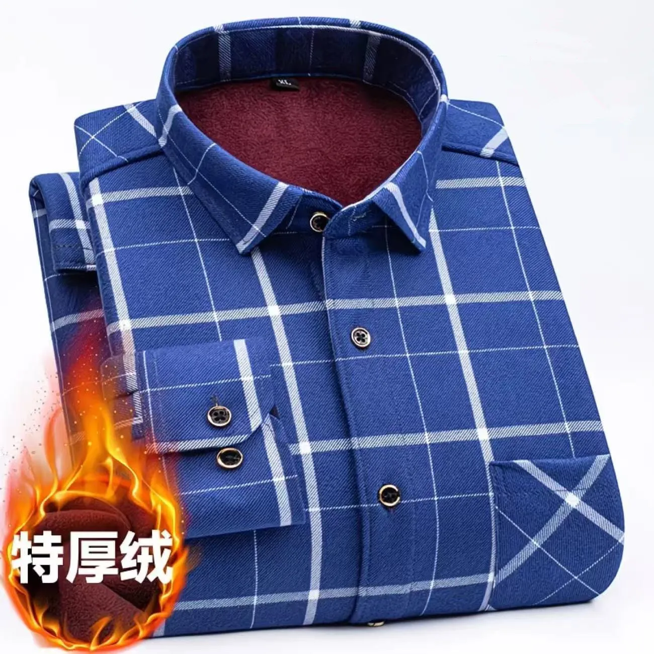 2025 herbst Winter Herrenmode Plaid Gestreiften Print Shirts doppelseitige Fleece Langarm Dicke Warme Shirts Weiche Große größe 7XL