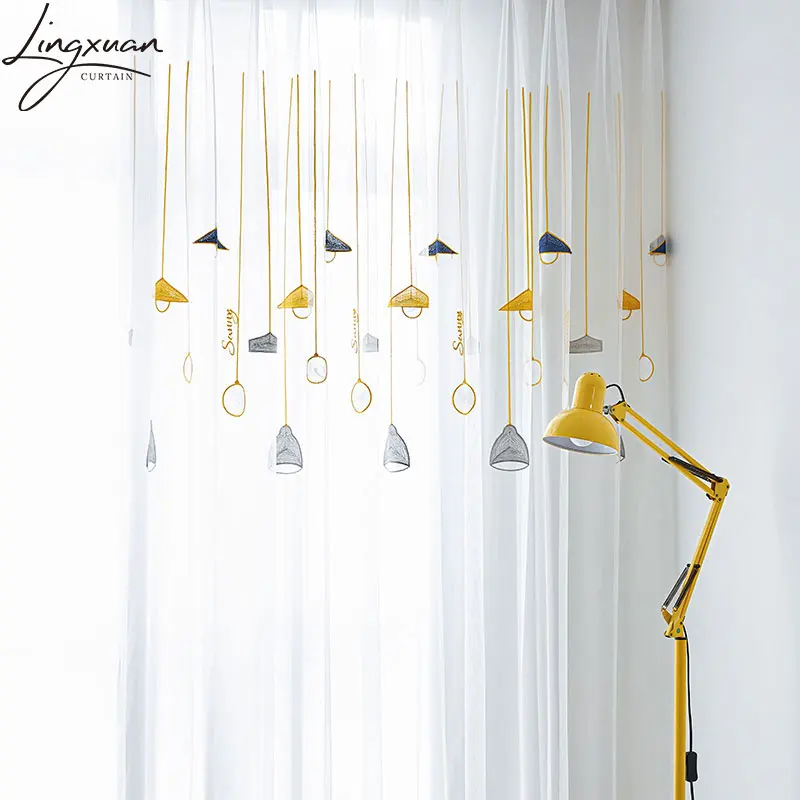 Korean Yellow Chandelier Sheer Curtain for Living Room Embroidered Tulle Window For Children Bedroom The Kitchen Drapes Blinds