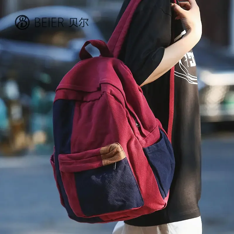 

Vintage look vintage Forest series rinsing canvas backpack schoolbag ins Color contrast minority Pupil