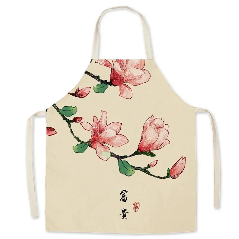 New Flower Pattern Women\'s Apron Home Kitchen Restaurant Chinese Cooking Anti-fouling Bib Home Decoration Dining Apron