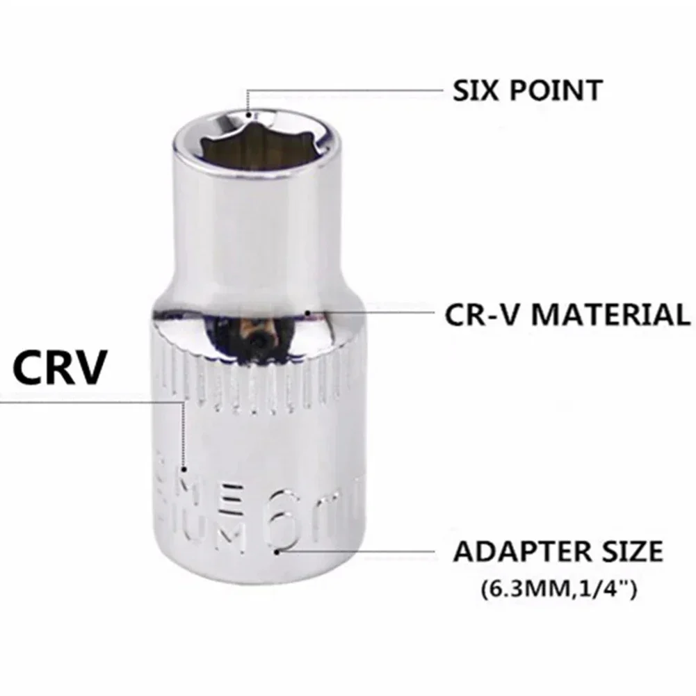 Home Socket Hexagons Sleeve 1/4in 1pc 4-14mm Chrome Vanadium Steel Double End Head Hex Keys Metric Silver Socket