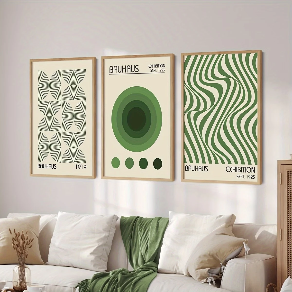3pcs Minimalist Green  Bauhaus Exhibition Wall Art Print Canvas Painting Poster Picture For Bedroom,Living Room Home Decor image 3