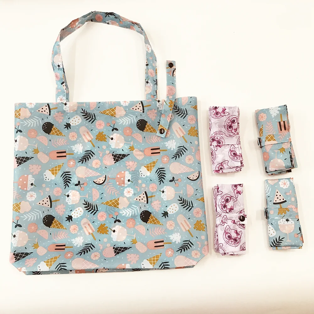 

Custom Print Roll up Tote Bag Eco Polyester Foldable Shopping Bag Recycled High Quality Sturdy Storage Bag for Outdoor Picnic