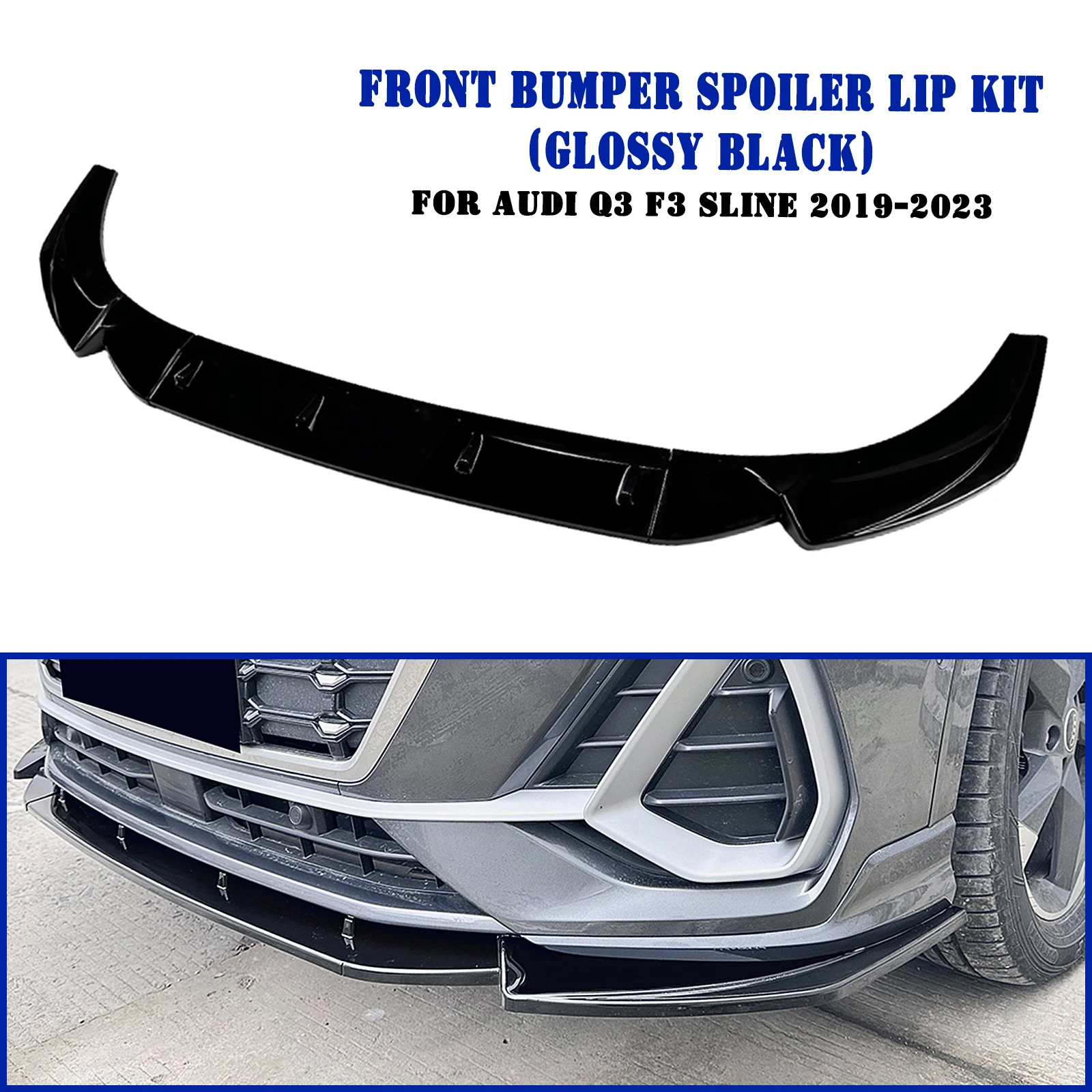 

For Audi Q3 F3 Sline 2019-2024 Front Bumper Spoiler Lip Carbon Fiber Look/Gloss Black Lower Splitter Body Protector Kit Blade