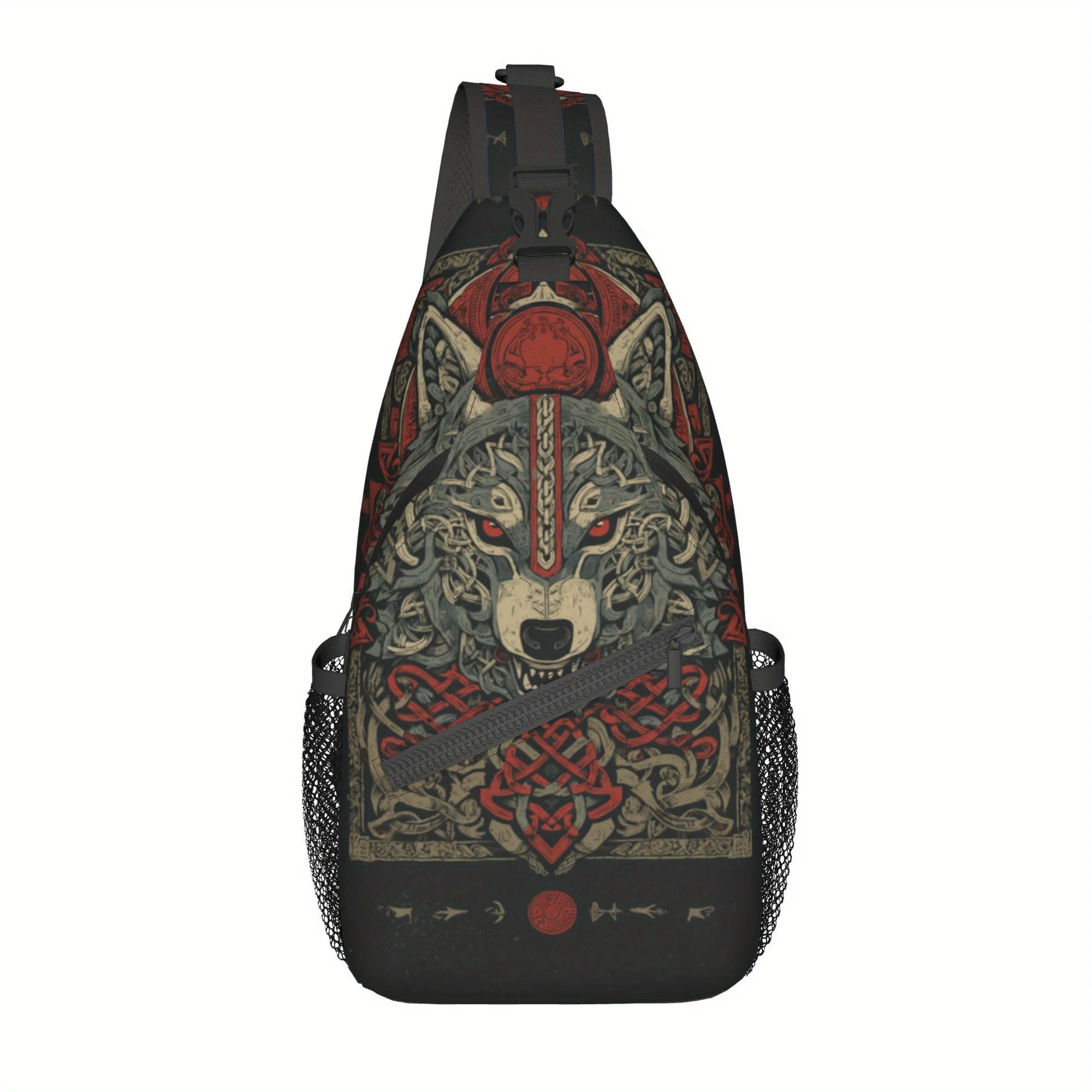Viking Wolf Themed Chest Bag Inspired by Ancient Celtic Designs Featuring a Large Capacity And Versatility for Leisure Vacations