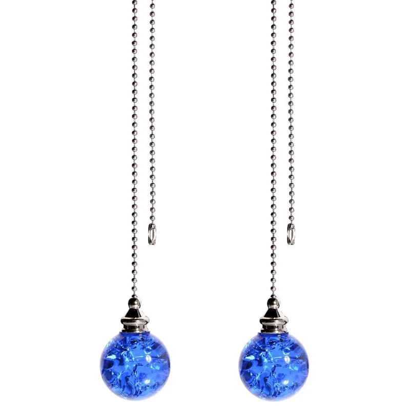 2PCS Blue Pull Chain Crystal Glass Ice Cracked Ball Pull Chain For Ceiling Fan Light Decoratio 50Cm Extension Chainn