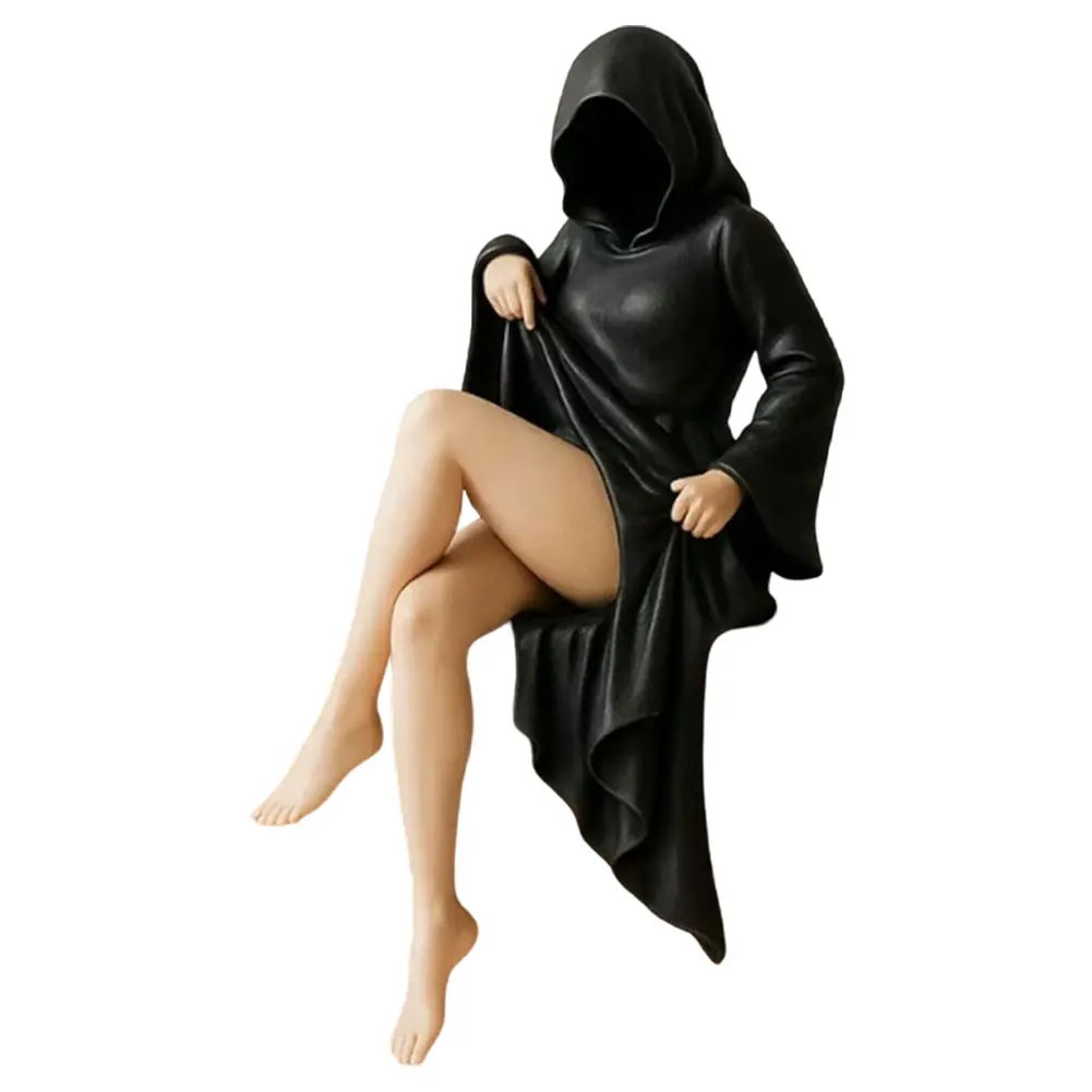 القوطية الغامضة تمثال الموت الأسود رداء الملكة الشكل رف الكتب سطح المكتب الراتنج الحلي يجلس مثير المرأة النحت ديكور المنزل