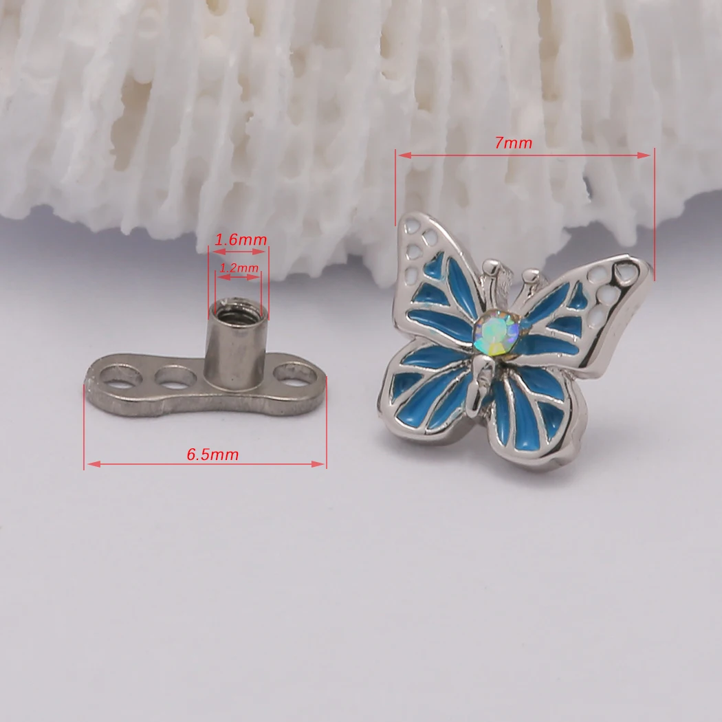 JHJT 1PC Butterfly Micro Dermal Anchor Top Piercing Top G23 Titanium Base Body Jewelry