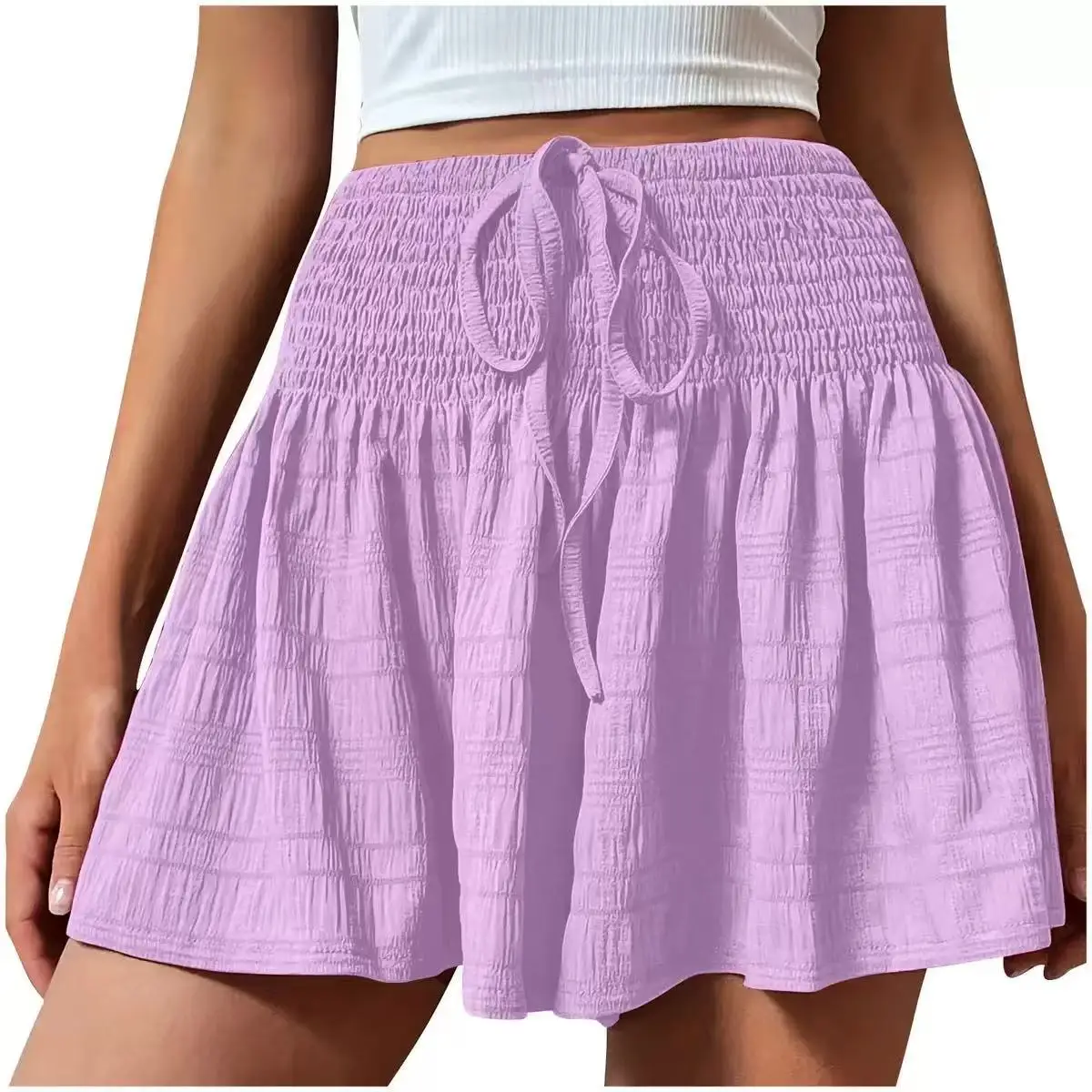 

Ladies Fashionable Solid Color Drawstring Shorts Summer Style Casual High Waist Trousers Casual And Comfortable Women's Shorts