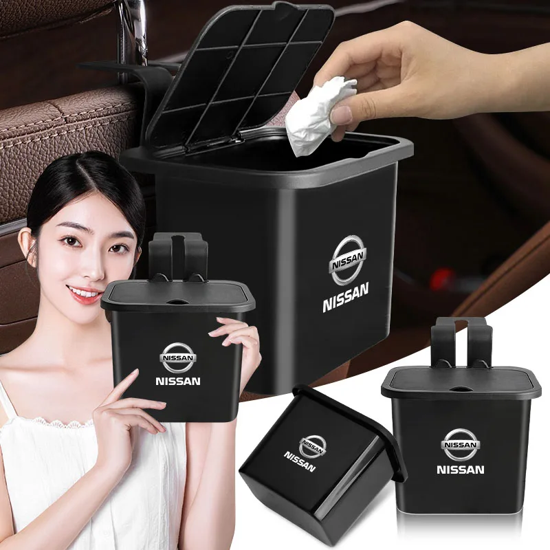Car Trash Bin Storage Box Auto Badge Seat Back Storage Box For Nissan Nismo GTR Tiida Sylphy Teana Trail T30 Wheel Center Caps