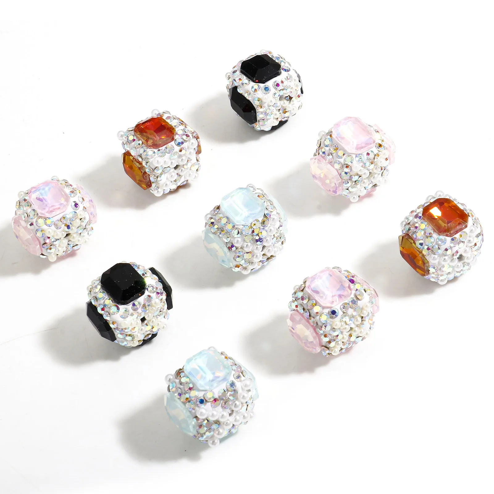 2pcs Polymer Clay Beads Multicolor Cube AB Color Rhinestone Spacer Beads For DIY Women Jewelry Making Necklace About 19mm x 12mm