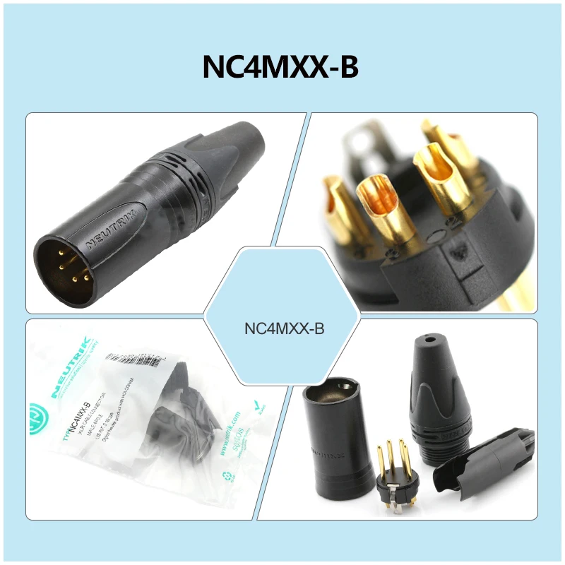 

4 Pin XLR Male Female Cable Connector DIY Headphone Plug Fever Repair Conversion Connector with Colour ring NC4MXX-B