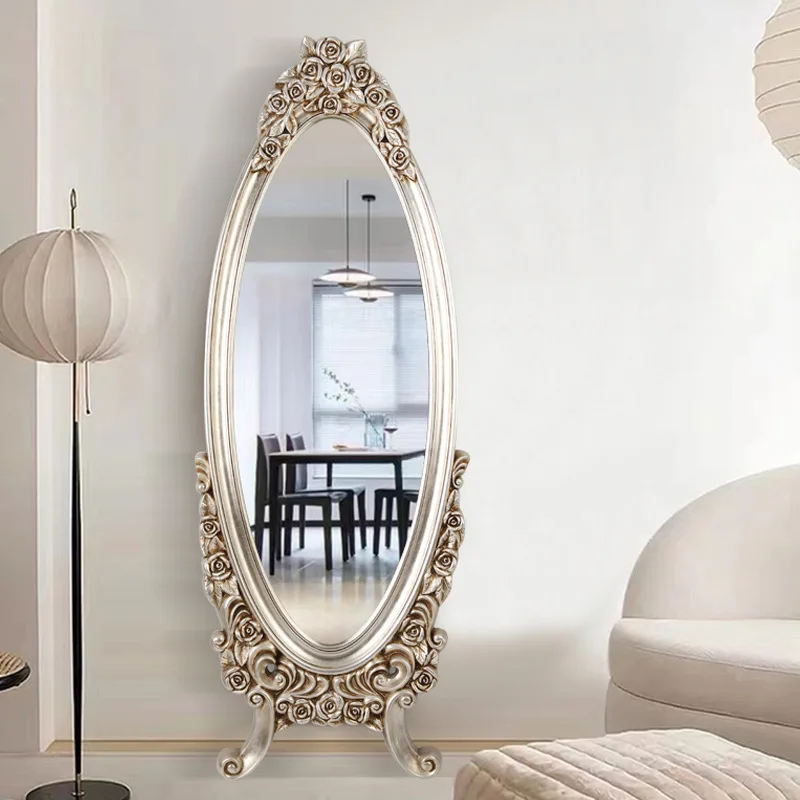 French vintage carved rose whole body wall fitting mirror home clothing store large mirror photography wall decoration mirror