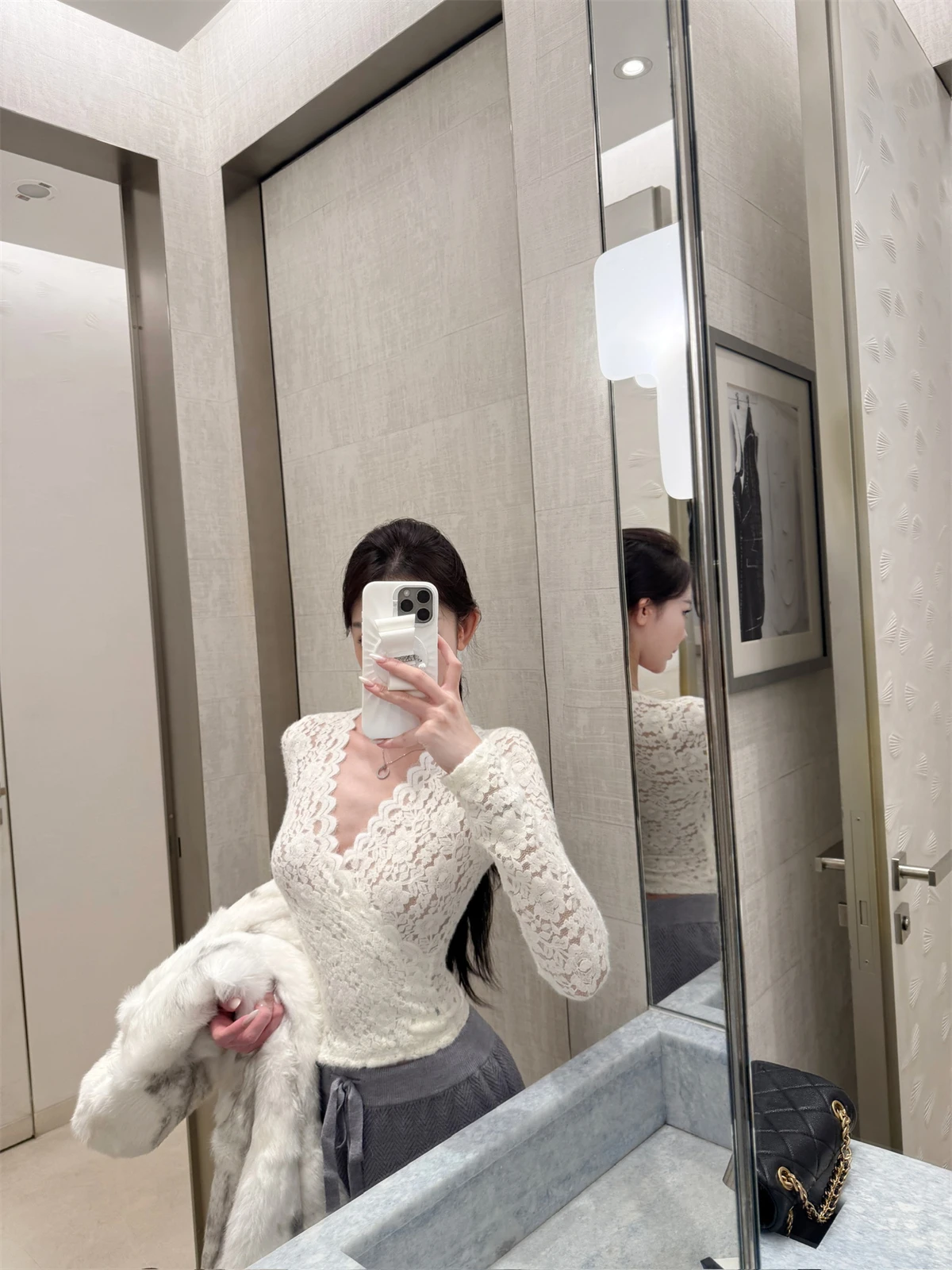 

Kikimy Pure Desire Velvet Rose V-ne Lace irt Women's Autumn Winter Inner Wear Top Casual Sle Slim Fit Long Sve T-irt