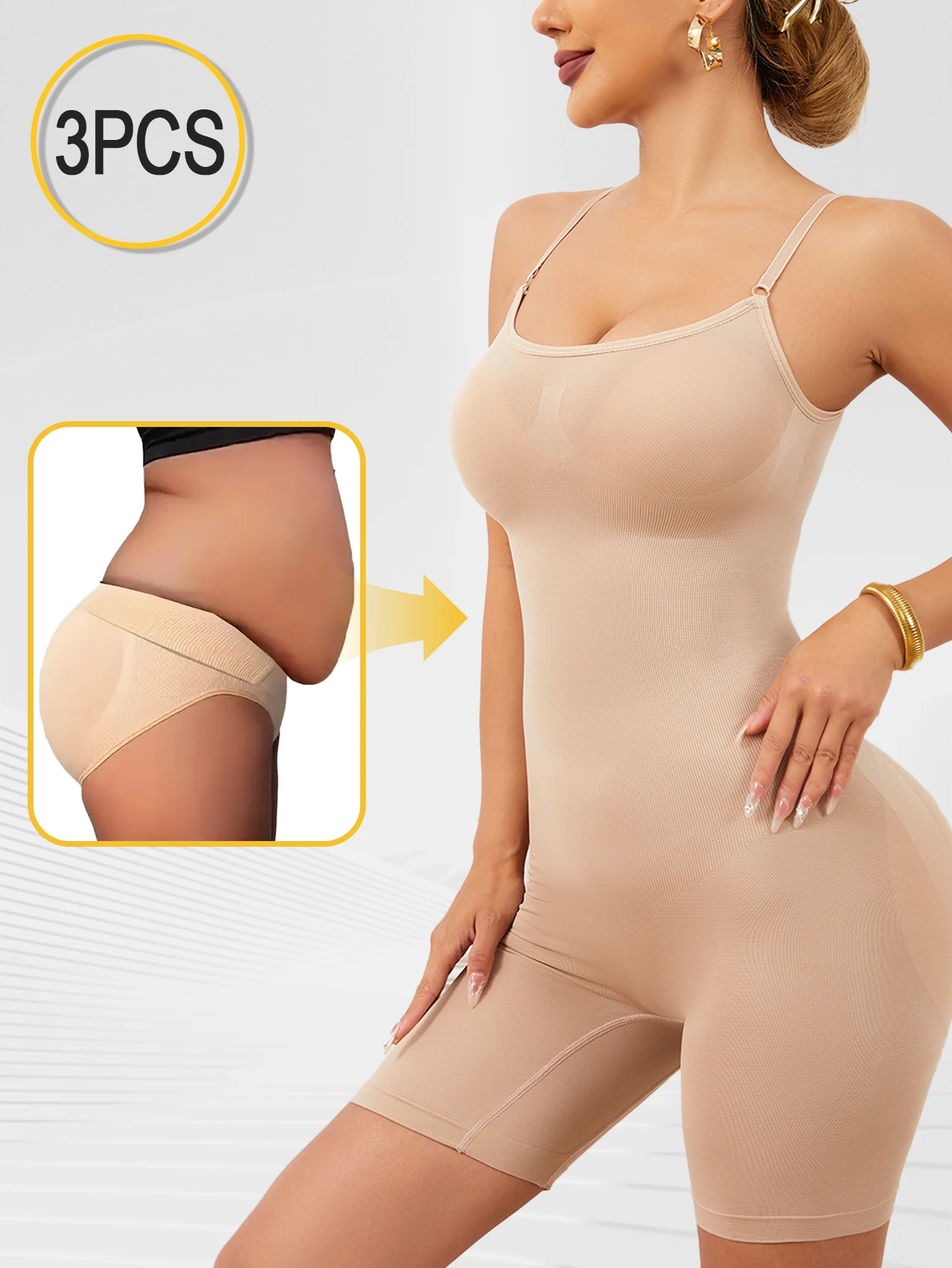 Bodysuit Pengencang Perut dan Pembentuk Tubuh Wanita, Suspender Setelan Yoga Ketat, Kain Ringan dan Bernapas, Kenyamanan Tinggi, Tanpa Bu