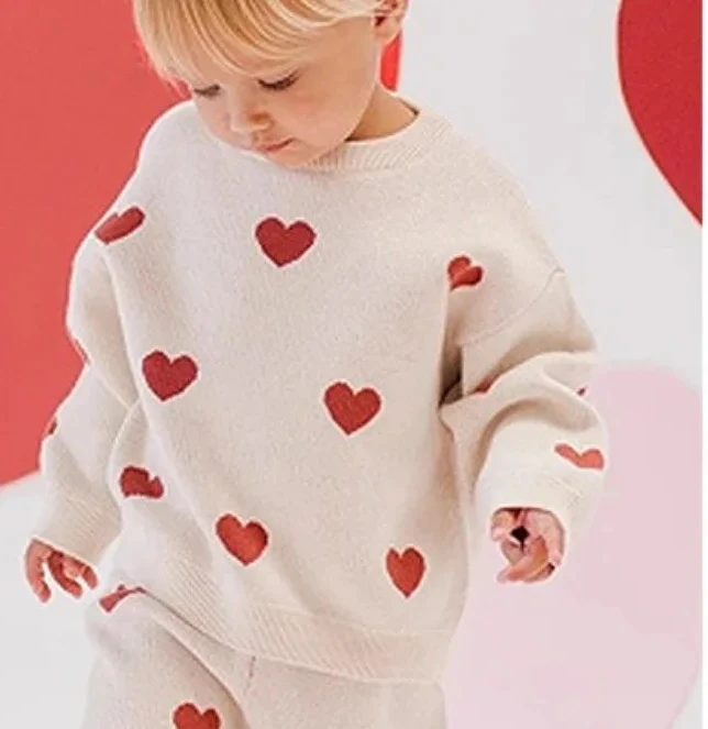 Girls Sweater 2025 Autumn Winter Children Cotton Sweater Euro-america Style Love Solid Long Sleeve Knitted Clothes