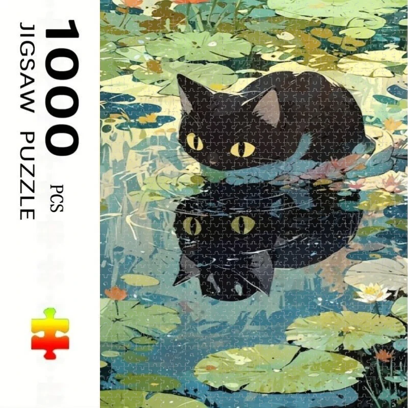 Jigsaw Puzzles Adults Reflection in The Water Cute Cat Home Puzzle Stress Relief Entertainment Toys Landscape Puzzles Christmas